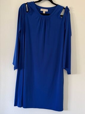 Michael Kors Blue Cold Shoulder Dress Size Medium 3/4 Sleeve Shift